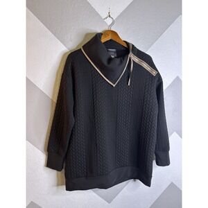 Lysse New York Women's Quilted Black Pullover Lined Zip Up Neck Sweater Sz Large